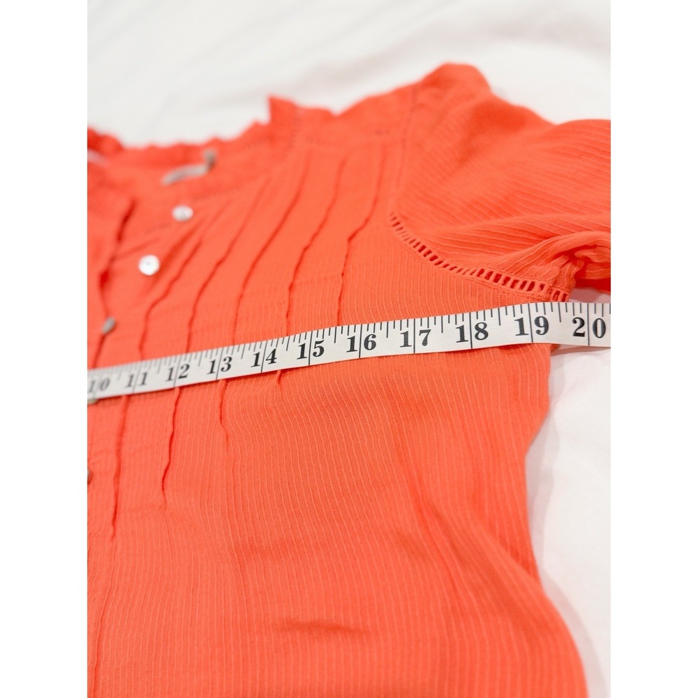 Faherty Willa Ruffle Button Blouse S Organic Cotton Blood Orange Peasant Boho - Picture 6 of 9